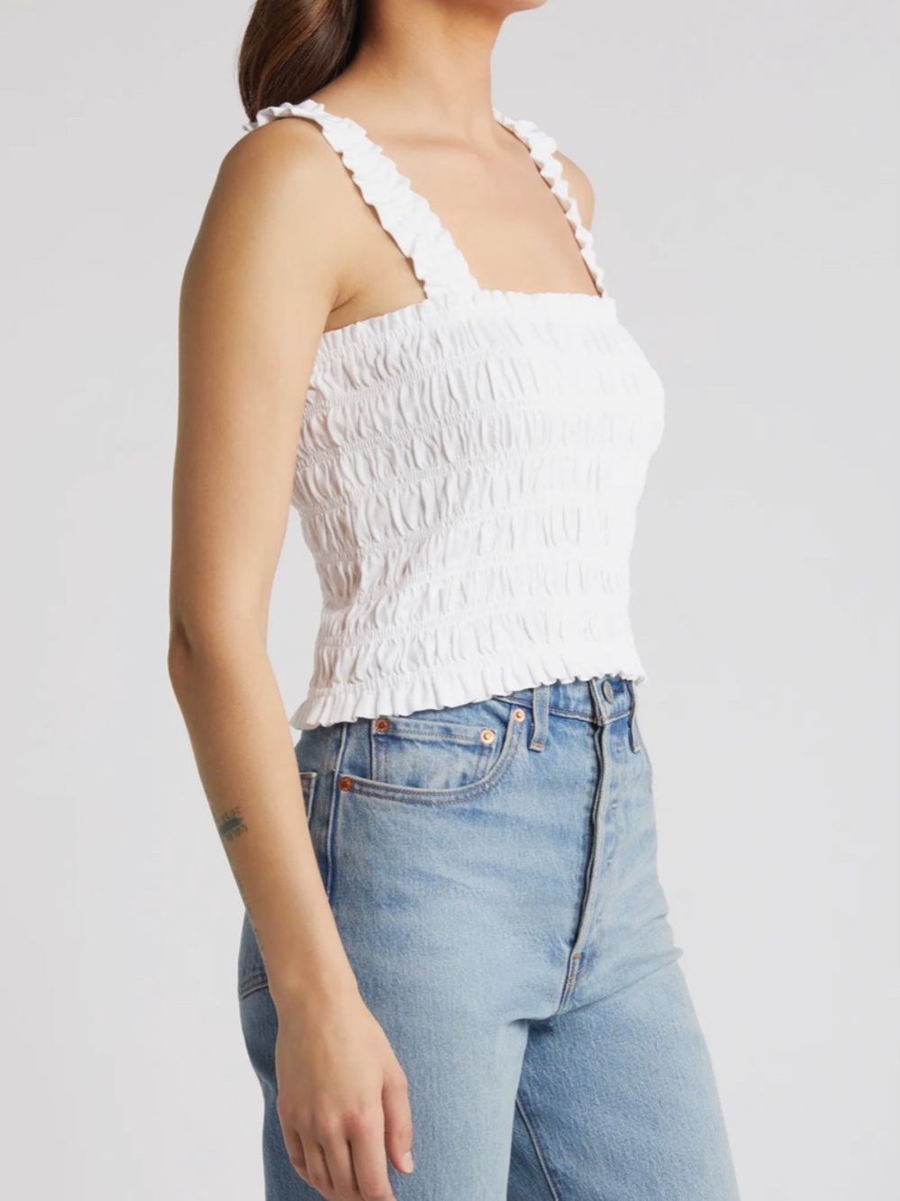 H&M White Smocked Square-Top Tank with Ruffle Straps - Picture 3 of 8